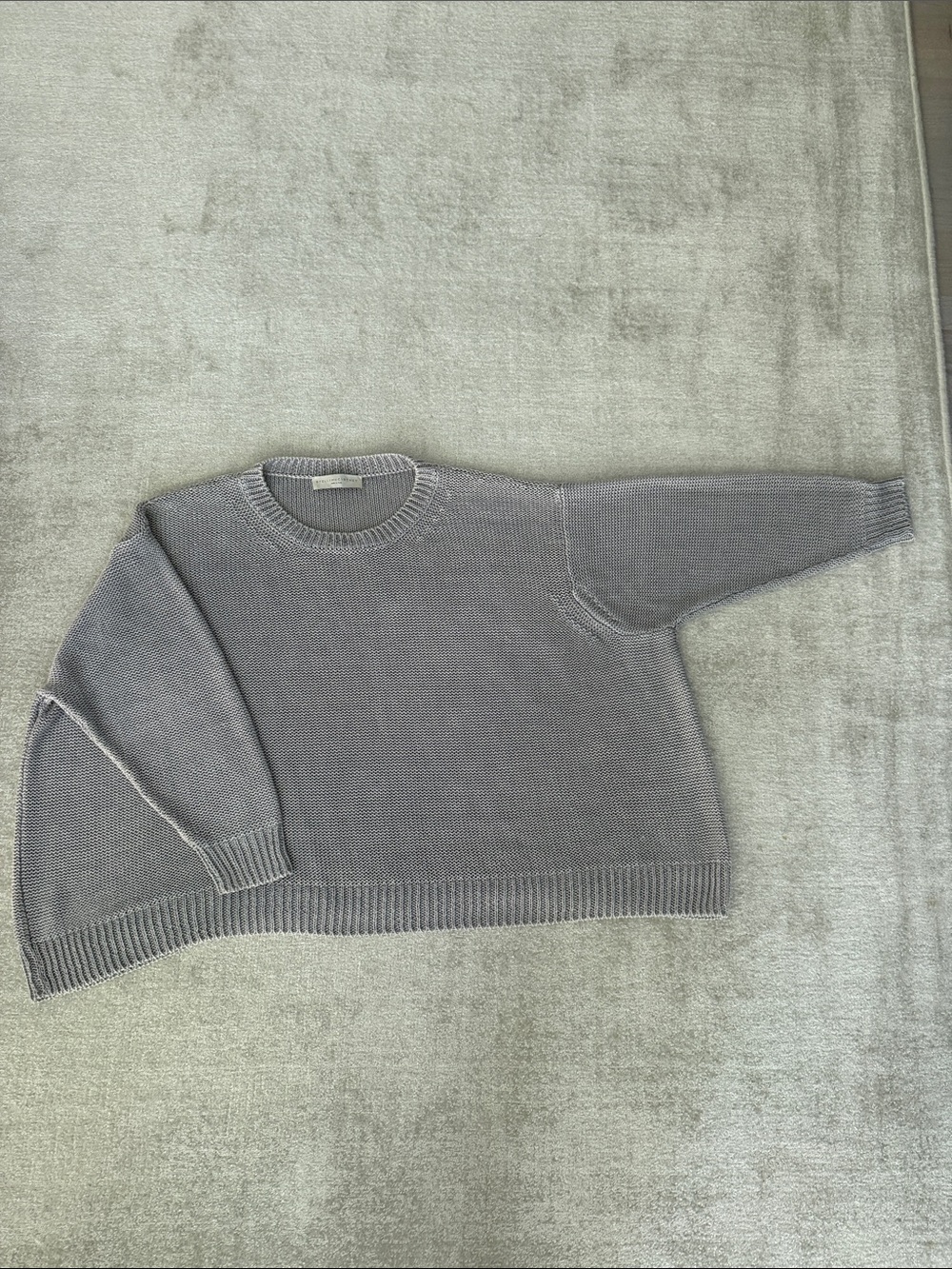 Stella McCarthy Linen Sophisticated Oversized Crewneck Sweater in Light Gray